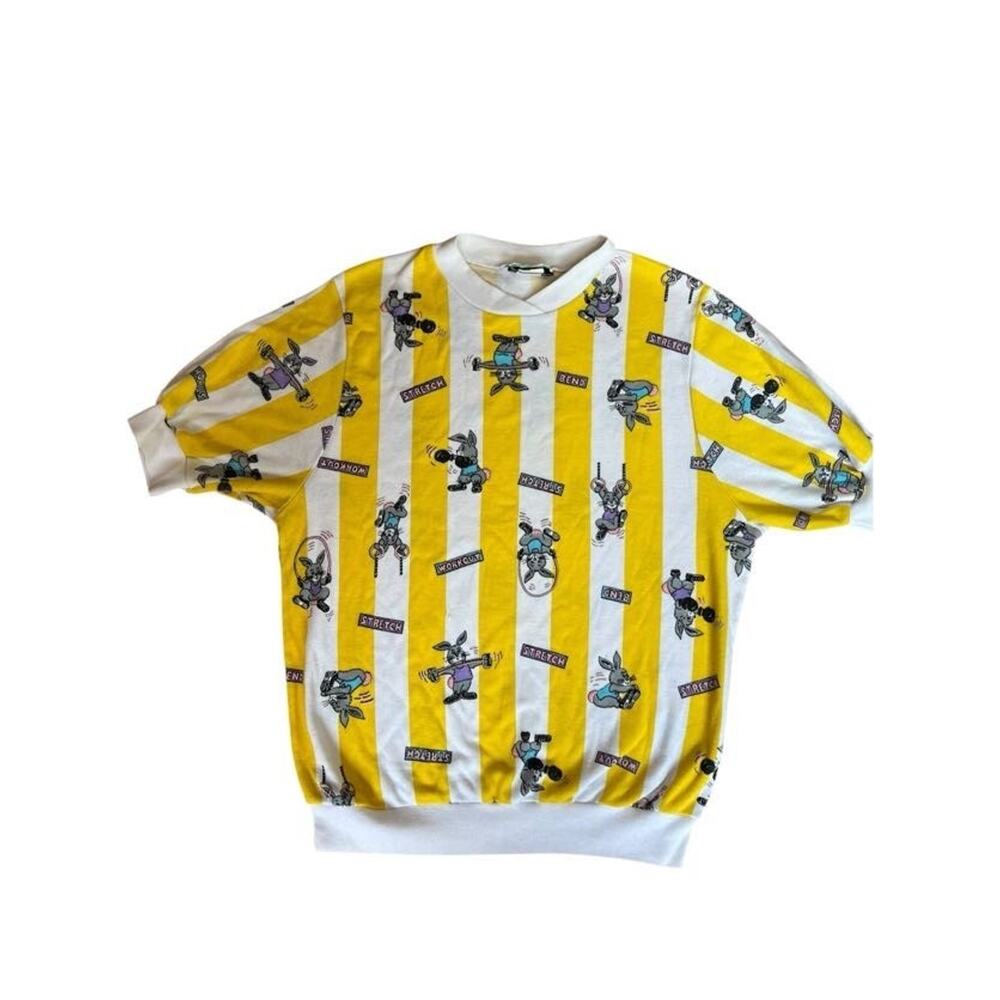 Sky Lite Made in USA Women's Vintage 80s Blouse Graphic Print Stripe Size LARGE